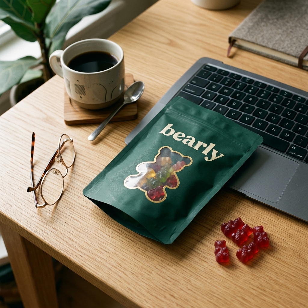Bearly pouch on a work desk