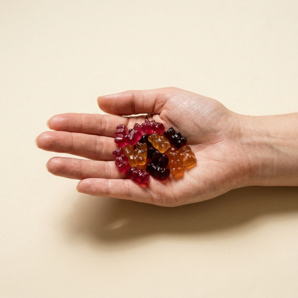 Open palm holding Bearly gummy bears