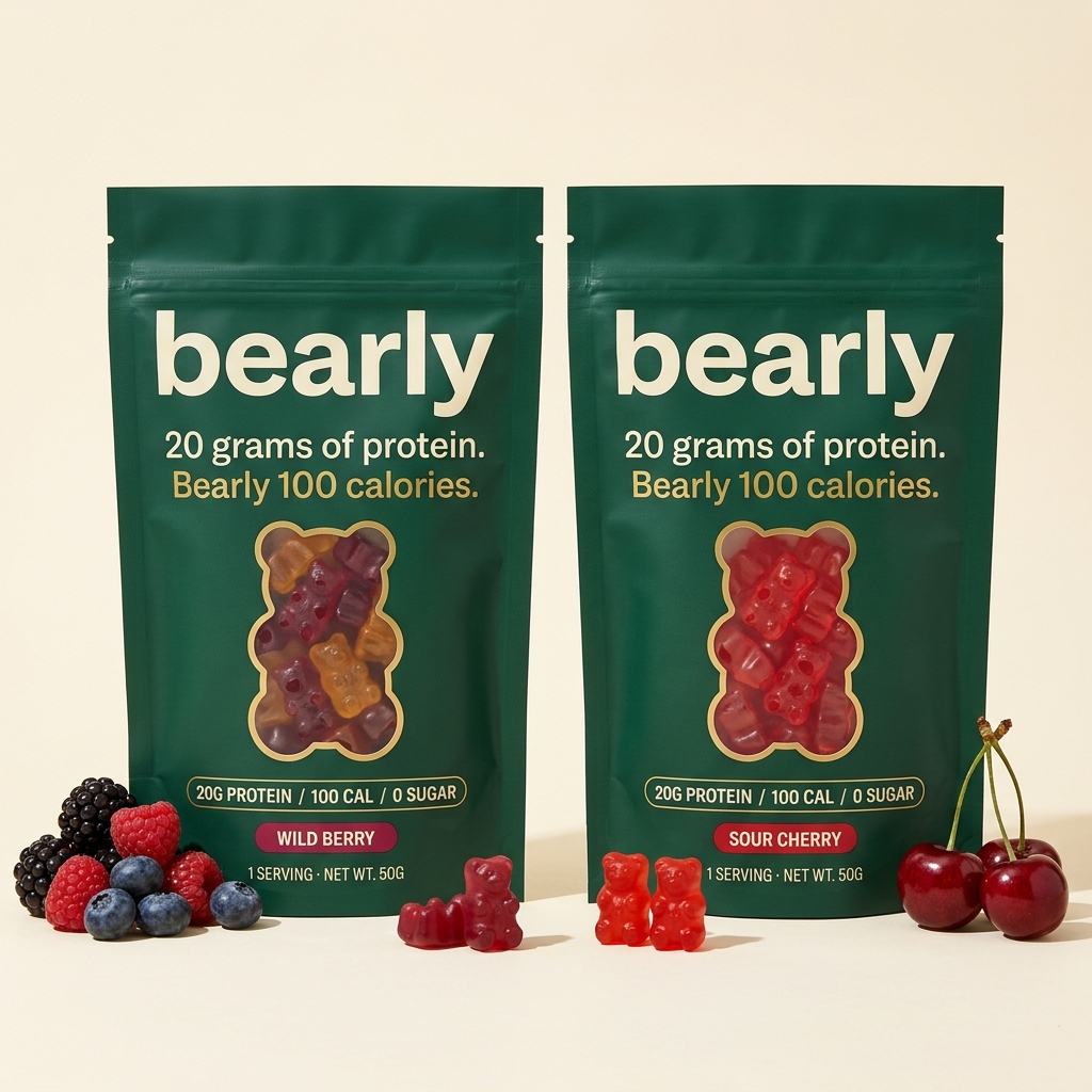 Bearly Wild Berry and Sour Cherry pouches with fresh fruit — 1 serving per pouch